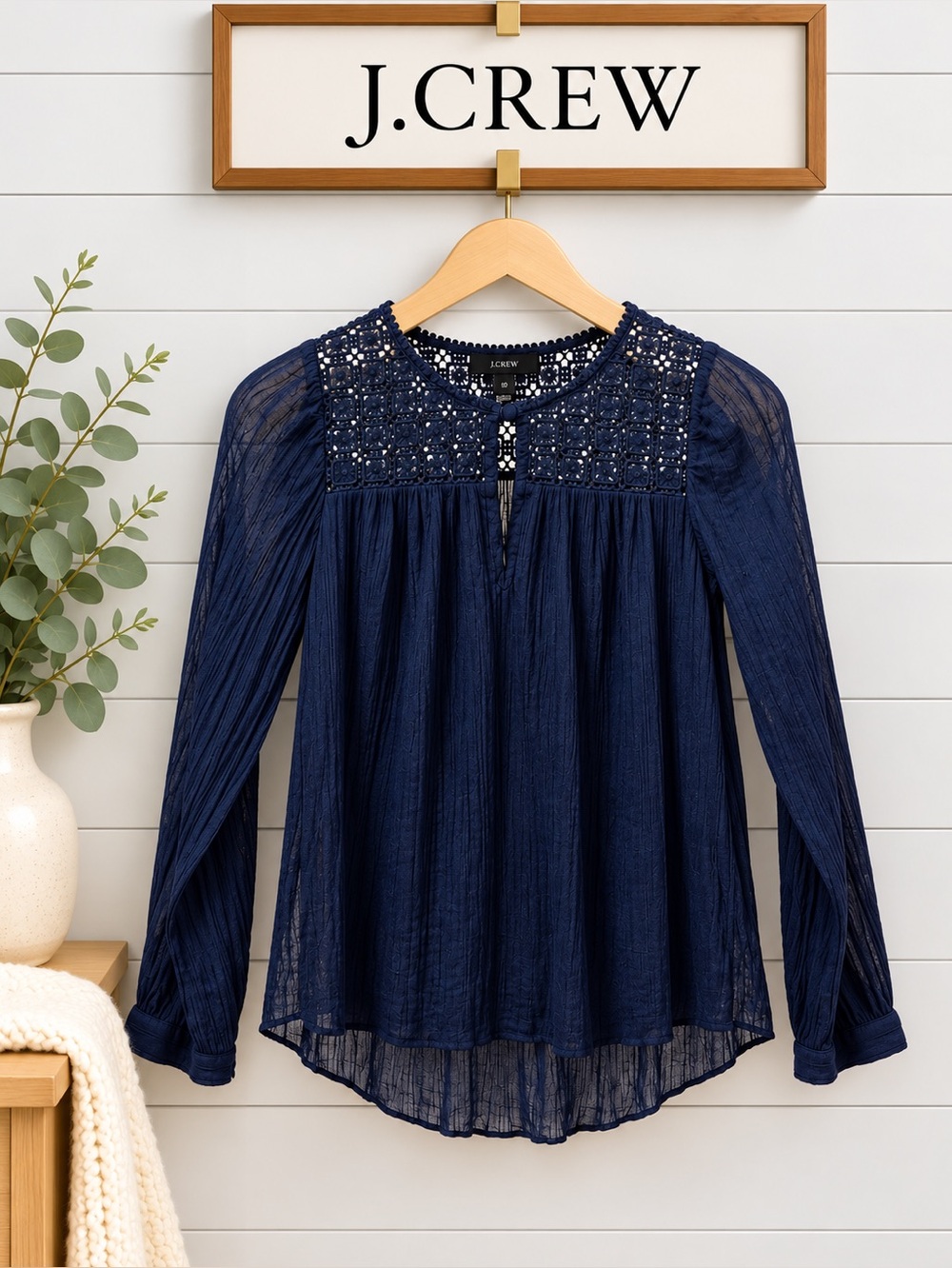J.CREW Navy Crochet Yoke Blouse – Size 00